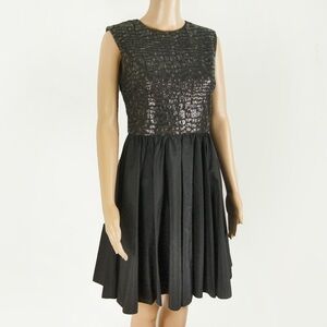Vera Wang Black Cocktail Sequin Midi Open Back Evening Dress
